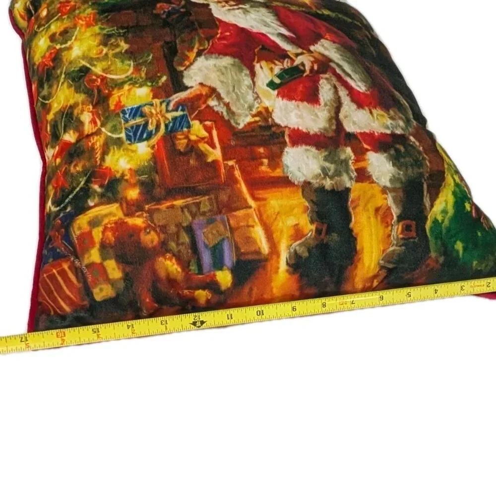 Pillow Santa Claus gifts under tree Christmas holiday Velvet Red 17
